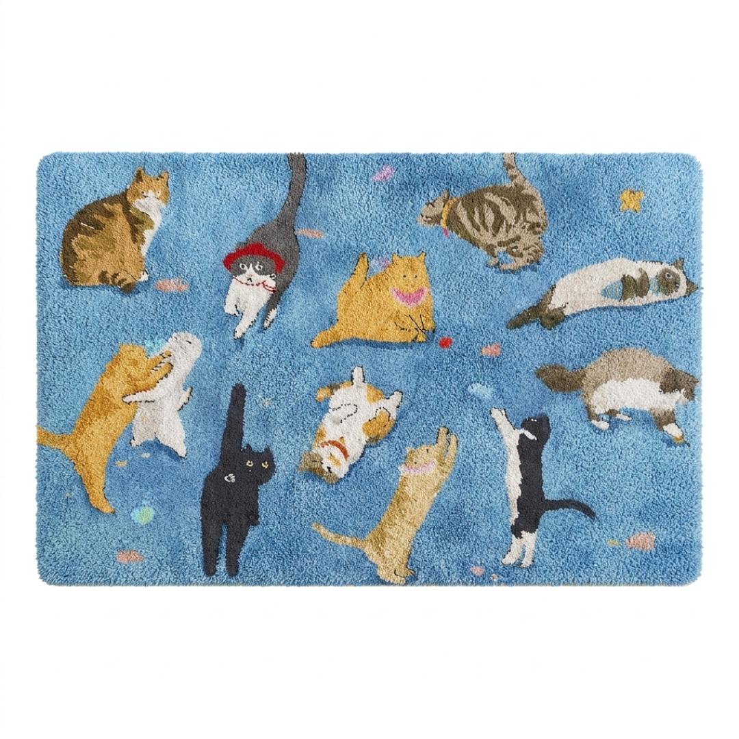 Whimsical Cat & Dog Illustrated Bath Mat